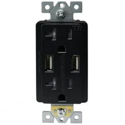 3.4 Amp USB/20 Amp AC Outlet AC Wall Outlet with USB Charging Ports and Wall Plate, Black (3-Pack) by ASI -ELECTRICAL TOOLS Store black asi electrical outlets receptacles atur3 4 20 03b 1f 1000