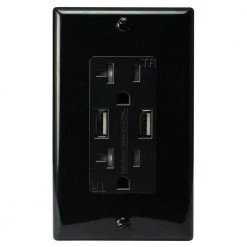 Two 3.4 Amp USB Two 20 Amp AC Wall Outlet and USB Charging Ports Wall Plate Tamper Resistant, Black by ASI