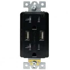 5 Amp - 20 Amp 2AC USB Wall Outlets and 2 USB Charging Ports Wall Plate Tamper Resistant AC Outlet, Black (3 per Case) by ASI -ELECTRICAL TOOLS Store black asi electrical outlets receptacles atur5 0 20 03b 1f 1000