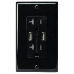 5 Amp - 20 Amp 2AC USB Wall Outlets and 2 USB Charging Ports Wall Plate Tamper Resistant AC Outlet, Black (3 per Case) by ASI -ELECTRICAL TOOLS Store black asi electrical outlets receptacles atur5 0 20 03b 4f 1000