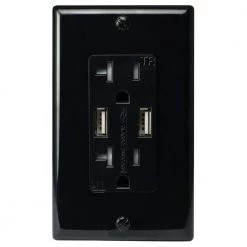 Two 5 Amp USB Two 20 Amp AC Wall Outlet and USB Charging Ports Wall Plate Tamper Resistant, Black by ASI