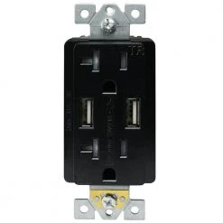 Two 5 Amp USB Two 20 Amp AC Wall Outlet and USB Charging Ports Wall Plate Tamper Resistant, Black by ASI -ELECTRICAL TOOLS Store black asi electrical outlets receptacles atur5 0 20 b c3 1000