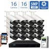 16 Channel 5MP NVR 4TB HDD Surveillance System with 16 Wired IP Cameras Bullet Manual Varifocal Zoom 130 ft IR by GW Security