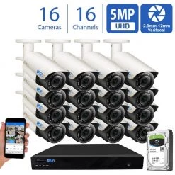 16 Channel 5MP NVR 4TB HDD Surveillance System with 16 Wired IP Cameras Bullet Manual Varifocal Zoom 130 ft IR by GW Security