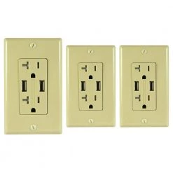 3.4 Amp USB/20 Amp AC Outlet AC Wall Outlet with USB Charging Ports and Includes Wall Plate, Ivory (3-Pack) by ASI
