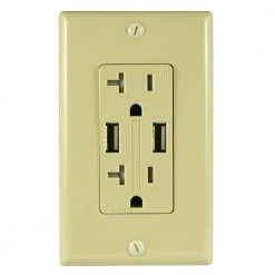 3.4 Amp USB/20 Amp AC Outlet AC Wall Outlet with USB Charging Ports and Includes Wall Plate, Ivory (3-Pack) by ASI -ELECTRICAL TOOLS Store ivory asi electrical outlets receptacles atur3 4 20 03i c3 1000