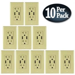 2 AC Wall Outlets and 2 USB Charging Ports Wall Plate Tamper Resistant, 5 Amp USB, 20 Amp AC Outlet, Ivory, (10-Pack) by ASI