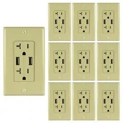 2 AC Wall Outlets and 2 USB Charging Ports Wall Plate Tamper Resistant, 5 Amp USB, 20 Amp AC Outlet, Ivory, (10-Pack) by ASI -ELECTRICAL TOOLS Store ivory asi electrical outlets receptacles atur5 0 20 10i c3 1000