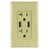 Two 5 Amp USB Two 20 Amp AC Wall Outlet and USB Charging Ports Wall Plate Tamper Resistant, Ivory by ASI