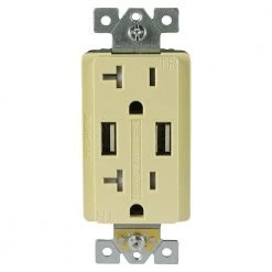 Two 5 Amp USB Two 20 Amp AC Wall Outlet and USB Charging Ports Wall Plate Tamper Resistant, Ivory by ASI -ELECTRICAL TOOLS Store ivory asi electrical outlets receptacles atur5 0 20 i c3 1000