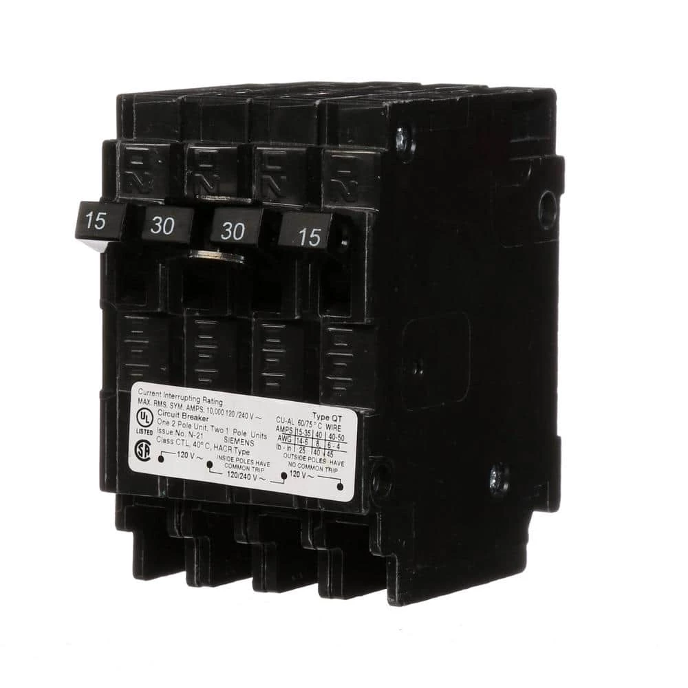 Triplex 2-Outer 15 Amp Single-Pole and 1-Inner 30 Amp Double-Pole Circuit Breaker by Siemens 7 Triplex 2-Outer 15 Amp Single-Pole and 1-Inner 30 Amp Double-Pole Circuit Breaker by Siemens - Image 7