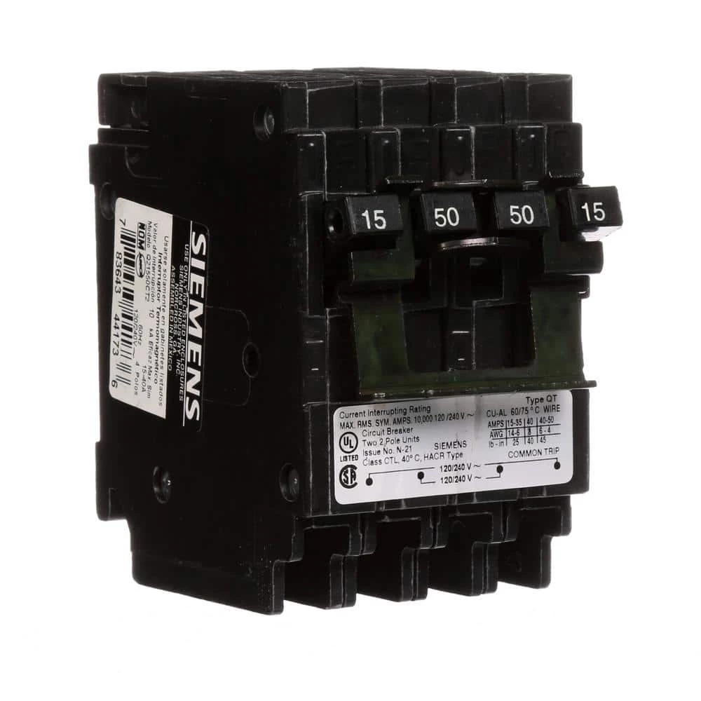 15 Amp Double-Pole/50 Amp Double-Pole Quadplex Circuit Breaker by Siemens 4 15 Amp Double-Pole/50 Amp Double-Pole Quadplex Circuit Breaker by Siemens - Image 4