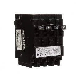 Triplex 2-Outer 20 Amp Single-Pole and 1-Inner 30 Amp Double-Pole Circuit Breaker by Siemens -ELECTRICAL TOOLS Store siemens quad breakers q22030ctu 4f 1000
