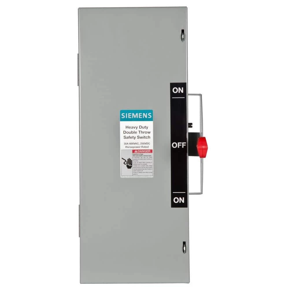 Double Throw 30 Amp 600-Volt 3-Pole Indoor Non-Fusible Safety Switch by Siemens 1 Double Throw 30 Amp 600-Volt 3-Pole Indoor Non-Fusible Safety Switch by Siemens