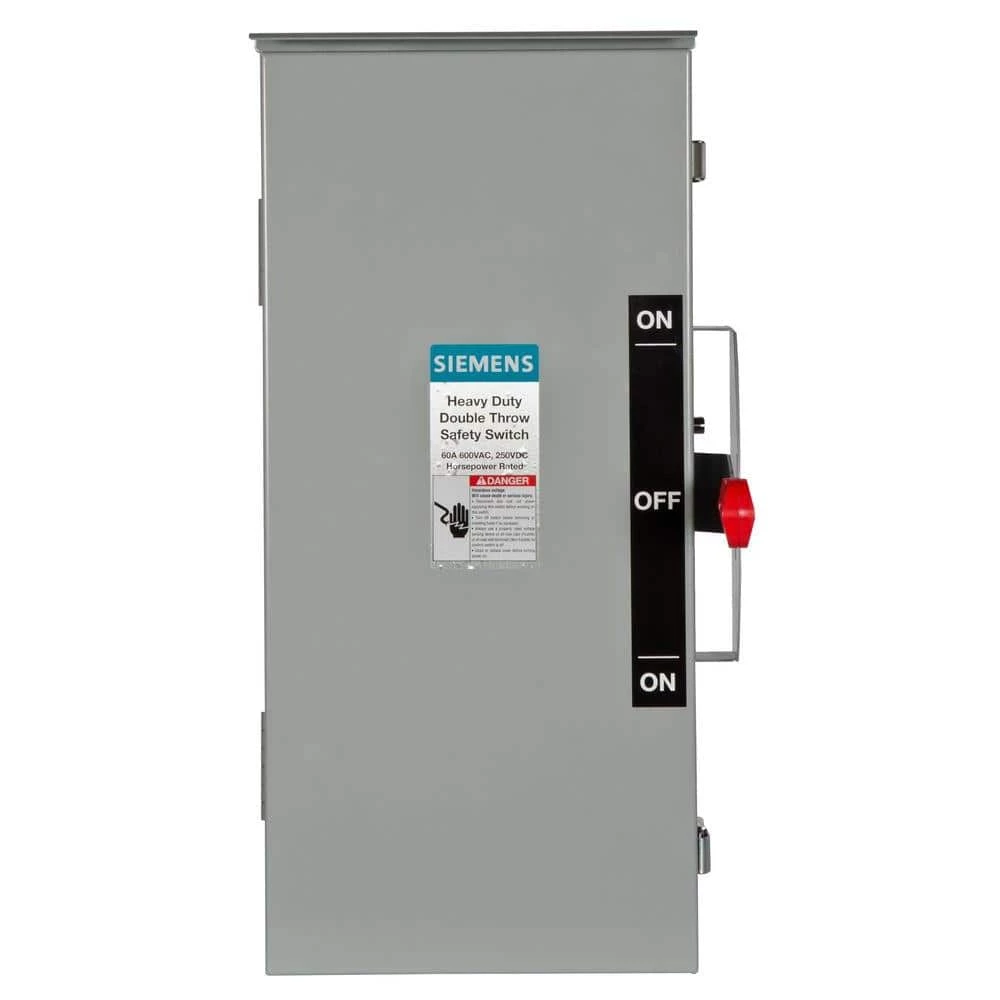 Double Throw 60 Amp 600-Volt 3-Pole Outdoor Non-Fusible Safety Switch by Siemens 1 Double Throw 60 Amp 600-Volt 3-Pole Outdoor Non-Fusible Safety Switch by Siemens