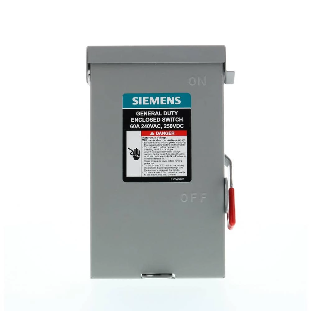 General Duty 60 Amp 2-Pole 2-Wire 240-Volt Non-Fusible Outdoor Safety Switch by Siemens 1 General Duty 60 Amp 2-Pole 2-Wire 240-Volt Non-Fusible Outdoor Safety Switch by Siemens