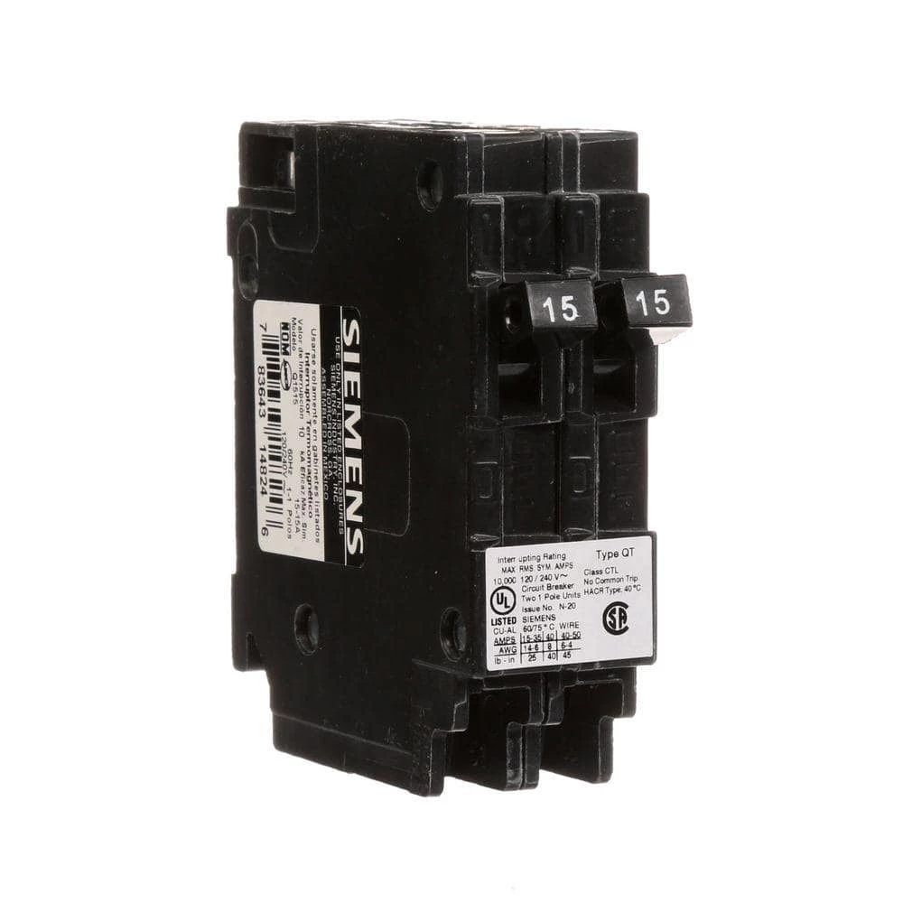 15 Amp Tandem Single Pole Type QT Circuit Breaker by Siemens 3 15 Amp Tandem Single Pole Type QT Circuit Breaker by Siemens - Image 3
