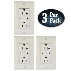 20 Amp 125 VDC GFCI Electrial Wall Outlet Indoor with Wall Plate, White (3-Pack) by ASI -ELECTRICAL TOOLS Store white asi electrical outlets receptacles ltg20 03w 66 1000