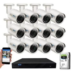 16-Channel 5MP 4TB NVR Security Camera System w/ 12 Wired Bullet Cameras 2.8 mm Fixed Lens Built-In Mic Human Detection by GW Security