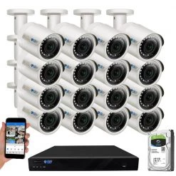 16-Channel 5MP 4TB NVR Security Camera System w/ 16 Wired Bullet Cameras 2.8 mm Fixed Lens Built-In Mic Human Detection by GW Security