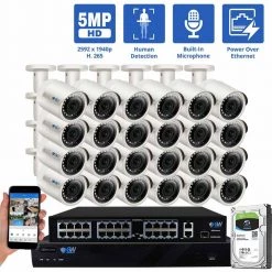 32-Channel 5MP 8TB NVR Security Camera System w/ 24 Wired Bullet Cameras 2.8 mm Fixed Lens Built-In Mic Human Detection by GW Security 13 32-Channel 5MP 8TB NVR Security Camera System w/ 24 Wired Bullet Cameras 2.8 mm Fixed Lens Built-In Mic Human Detection by GW Security -ELECTRICAL TOOLS Store white gw security wired security camera systems gw5037ip24 8t 76 1000