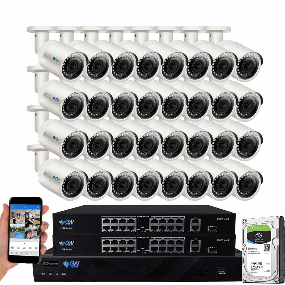 32-Channel 5MP 8TB NVR Security Camera System w/ 32 Wired Bullet Cameras 2.8 mm Fixed Lens Built-In Mic Human Detection by GW Security 1 32-Channel 5MP 8TB NVR Security Camera System w/ 32 Wired Bullet Cameras 2.8 mm Fixed Lens Built-In Mic Human Detection by GW Security