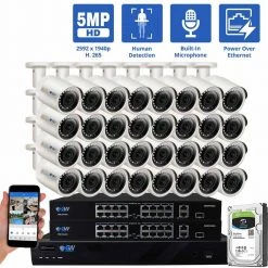 32-Channel 5MP 8TB NVR Security Camera System w/ 32 Wired Bullet Cameras 2.8 mm Fixed Lens Built-In Mic Human Detection by GW Security 13 32-Channel 5MP 8TB NVR Security Camera System w/ 32 Wired Bullet Cameras 2.8 mm Fixed Lens Built-In Mic Human Detection by GW Security -ELECTRICAL TOOLS Store white gw security wired security camera systems gw5037ip32 8t 76 1000
