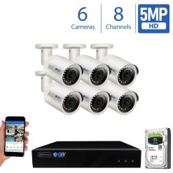 8-Channel 5MP 2TB NVR Security Camera System with 6 Wired Bullet Cameras 2.8 mm Fixed Lens Built-In Mic Human Detection by GW Security -ELECTRICAL TOOLS Store white gw security wired security camera systems gw5037ip6 2t 76 1000