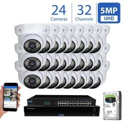 32-Channel 5MP 8TB NVR Security Camera System w/ 24 Wired Turret Cameras 3.6 mm Fixed Lens Built-In Mic Human Detection by GW Security -ELECTRICAL TOOLS Store white gw security wired security camera systems gw5091ip24 8t 76 1000