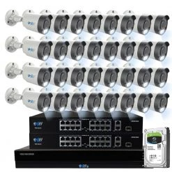 32-Channel 8MP 8TB NVR Smart Security Camera System with 32 Wired Bullet POE Cameras, Spotlight, Fixed Lens, Microphone by GW Security
