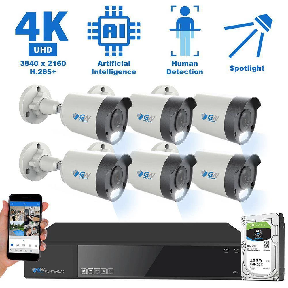8-Channel 8MP 2TB NVR Smart Security Camera System with 6 Wired Bullet POE Cameras, Spotlight, Fixed Lens, Microphone by GW Security 2 8-Channel 8MP 2TB NVR Smart Security Camera System with 6 Wired Bullet POE Cameras, Spotlight, Fixed Lens, Microphone by GW Security - Image 2