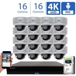16-Channel 8MP 4TB NVR Security Camera System with 16 Wired Dome 4X Optical Zoom Camera, Color Night Vision, Microphone by GW Security -ELECTRICAL TOOLS Store white gw security wired security camera systems gw8171mic16 4t 76 1000