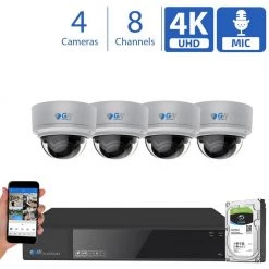 8-Channel 8MP 1TB NVR Security Camera System with 4 Wired Dome 4X Optical Zoom Camera, Color Night Vision, Microphone by GW Security -ELECTRICAL TOOLS Store white gw security wired security camera systems gw8171mic4 1t 76 1000