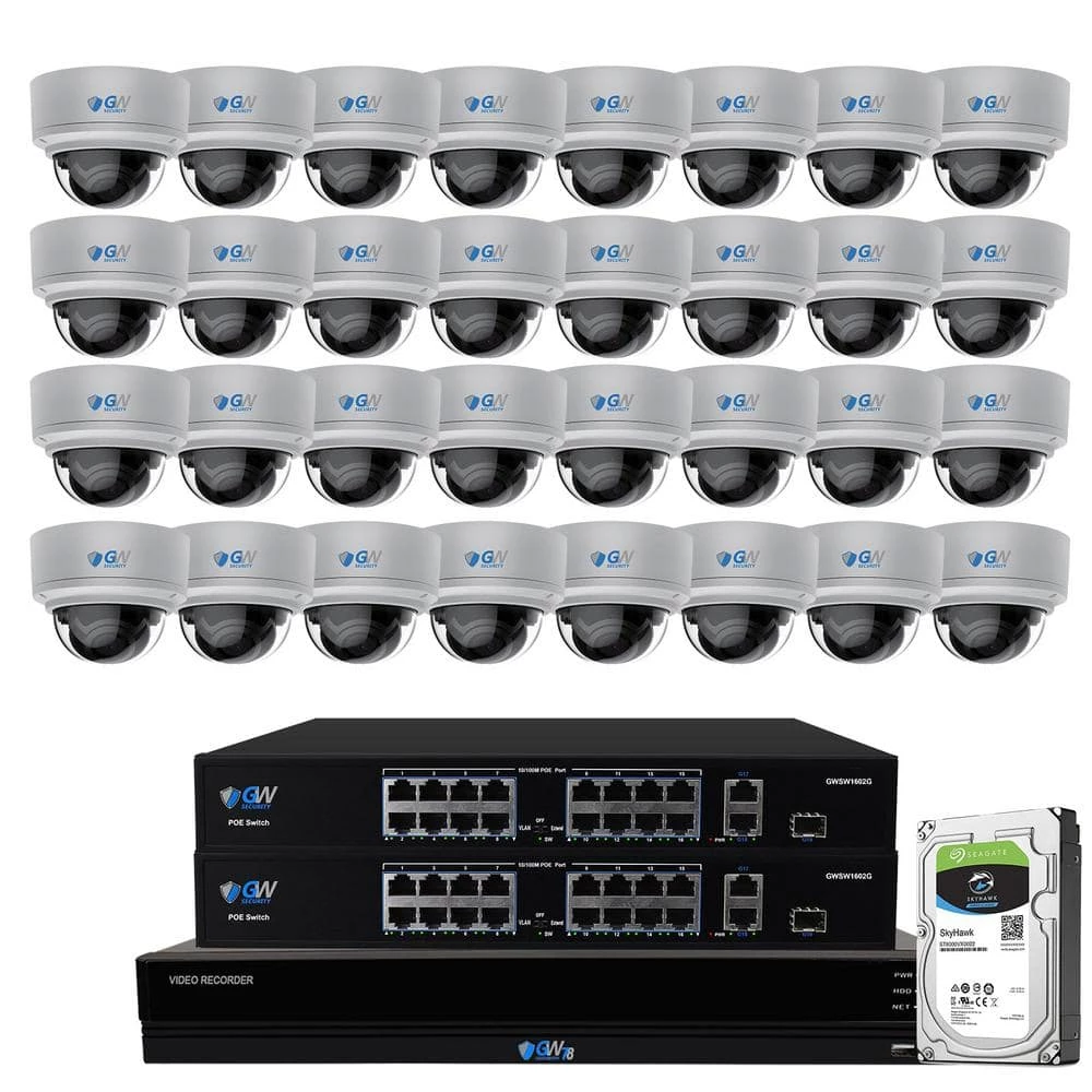 32-Channel 8MP 8TB NVR Security Camera System with 32 Wired Dome Motorized Zoom Camera, Color Night Vision, Microphone by GW Security 1 32-Channel 8MP 8TB NVR Security Camera System with 32 Wired Dome Motorized Zoom Camera, Color Night Vision, Microphone by GW Security
