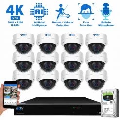 16-Channel 8MP 4TB NVR Smart Security Camera System w/12 Wired Dome Cameras 2.8 mm Fixed Lens Artificial Intelligence by GW Security -ELECTRICAL TOOLS Store white gw security wired security camera systems gw8533mic12 4t fa 1000