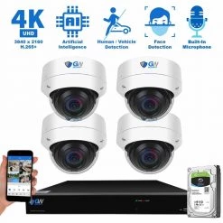 8-Channel 8MP 1TB NVR Smart Security Camera System with 4 Wired Dome Cameras 2.8 mm Fixed Lens Artificial Intelligence by GW Security 12 8-Channel 8MP 1TB NVR Smart Security Camera System with 4 Wired Dome Cameras 2.8 mm Fixed Lens Artificial Intelligence by GW Security -ELECTRICAL TOOLS Store white gw security wired security camera systems gw8533mic4 1t fa 1000
