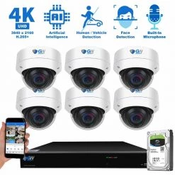8-Channel 8MP 2TB NVR Smart Security Camera System with 6 Wired Dome Cameras 2.8 mm Fixed Lens Artificial Intelligence by GW Security -ELECTRICAL TOOLS Store white gw security wired security camera systems gw8533mic6 2t fa 1000