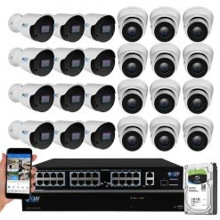 32-Channel 8MP 8TB NVR Smart Security Camera System with 12 Wired Turret and 12 Bullet Cameras 3.6 mm Fixed Lens AI, Mic by GW Security