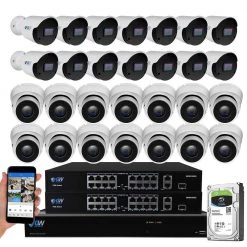 32-Channel 8MP 8TB NVR Smart Security Camera System with 16 Wired Turret and 16 Bullet Cameras 3.6 mm Fixed Lens AI, Mic by GW Security
