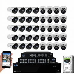 64-Channel 8MP 16TB NVR Smart Security Camera System with 20 Wired Turret and 20 Bullet Cameras 3.6 mm Fixed Lens AI by GW Security