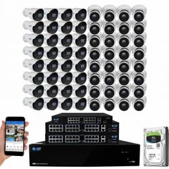 64-Channel 8MP 16TB NVR Smart Security Camera System with 32 Wired Turret and 32 Bullet Cameras 3.6 mm Fixed Lens AI by GW Security