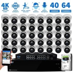 64-Channel 8MP 16TB NVR Smart Security Camera System w/40 Wired Bullet Cameras 3.6 mm Fixed Lens Artificial Intelligence by GW Security -ELECTRICAL TOOLS Store white gw security wired security camera systems gw8536mic40 16t fa 1000
