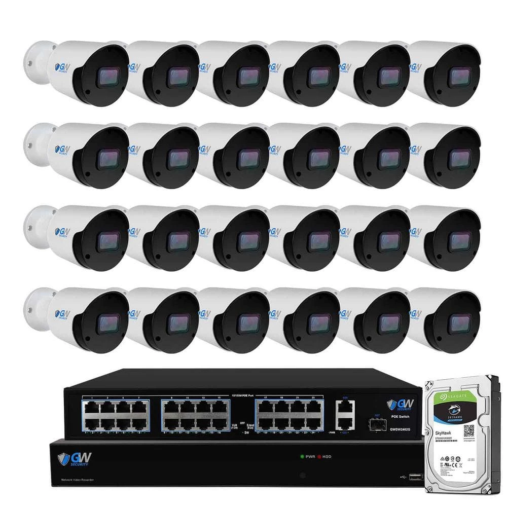 32-Channel 8MP 4K NVR 8TB Security Camera System with 24 Wired IP POE Cameras Bullet Fixed Lens, Artificial Intelligence by GW Security 1 32-Channel 8MP 4K NVR 8TB Security Camera System with 24 Wired IP POE Cameras Bullet Fixed Lens, Artificial Intelligence by GW Security