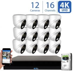 16-Channel HD-Coaxial 8MP Surveillance Security Cameras System 4TB w/ 12 Wired 4K 4-in-1 Analog 2.8 mm Fixed Lens Turret by GW Security